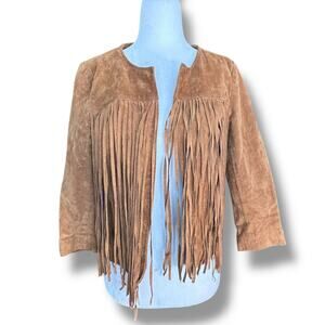 Forever 21 Brown Suede Pigskin Leather Fringe Cropped Jacket Western Boho Small
